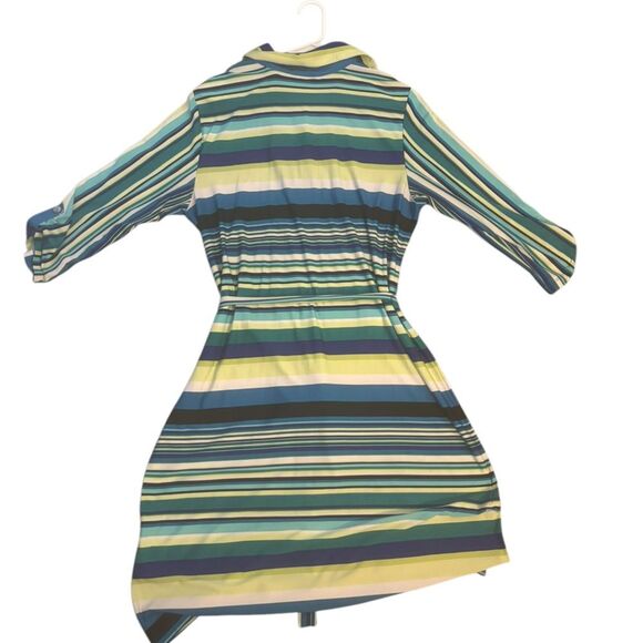 Shelby & Palmer Green/Blue/Lime/White Stripped Midi Dress w/ belt-size 14 - Picture 7 of 7